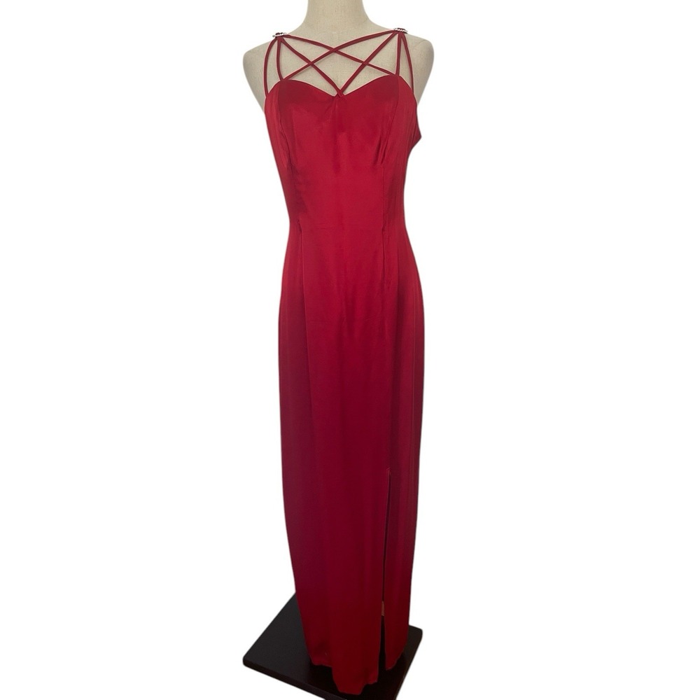 Vtg 90s Flirtations Alfred Angelo Red Long Dress Strappy‎ Sz M  Party  Club Prom